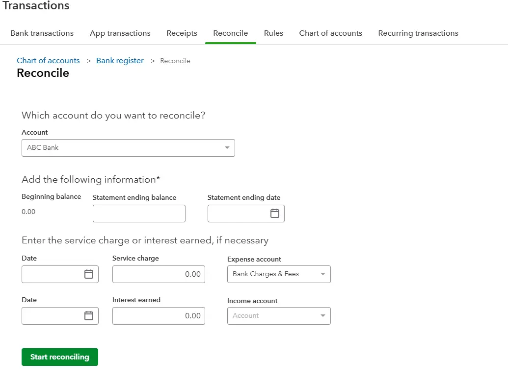 QuickBooks Reconciliation Step 2