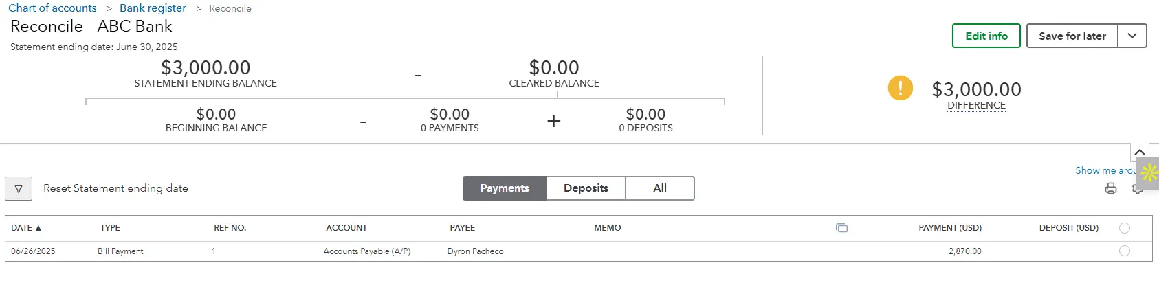 QuickBooks Reconciliation Step 3