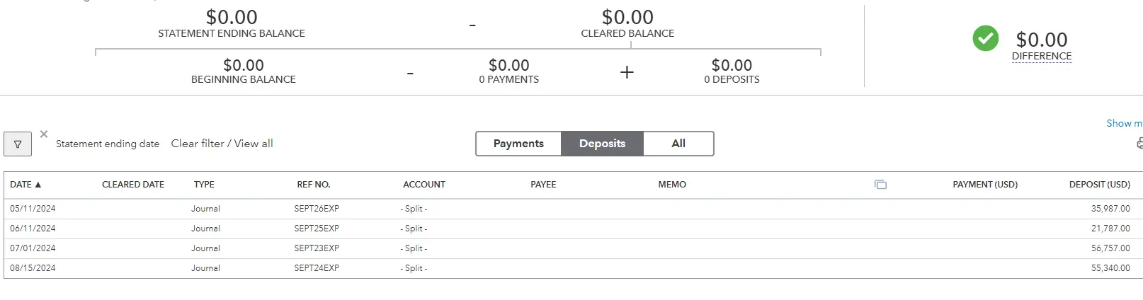 QuickBooks Reconciliation Deposits