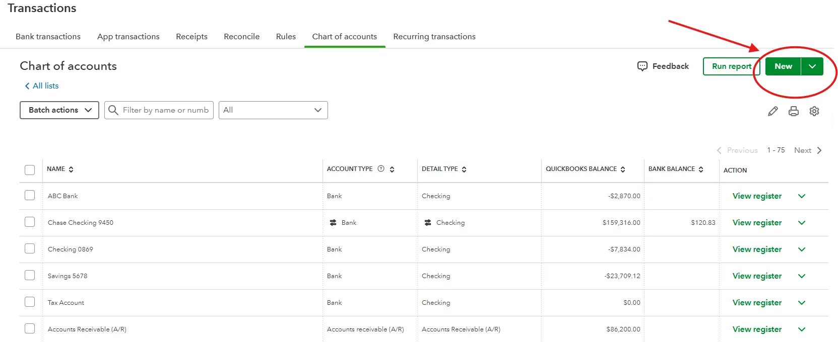 Quickbooks online chart of accounts step 2.1
