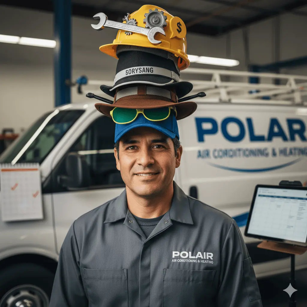 business owner with multiple hats