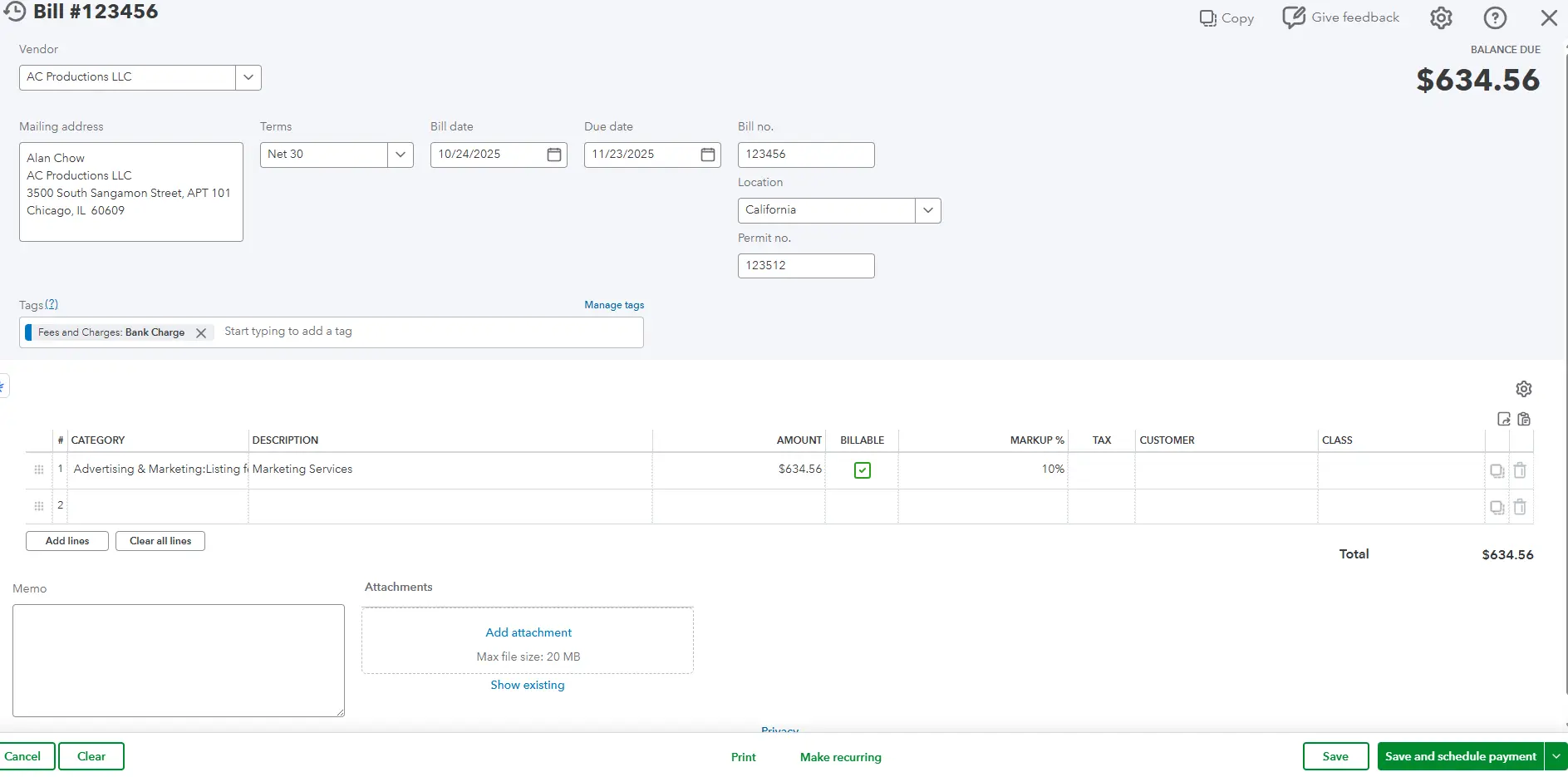 quickbooks invoice