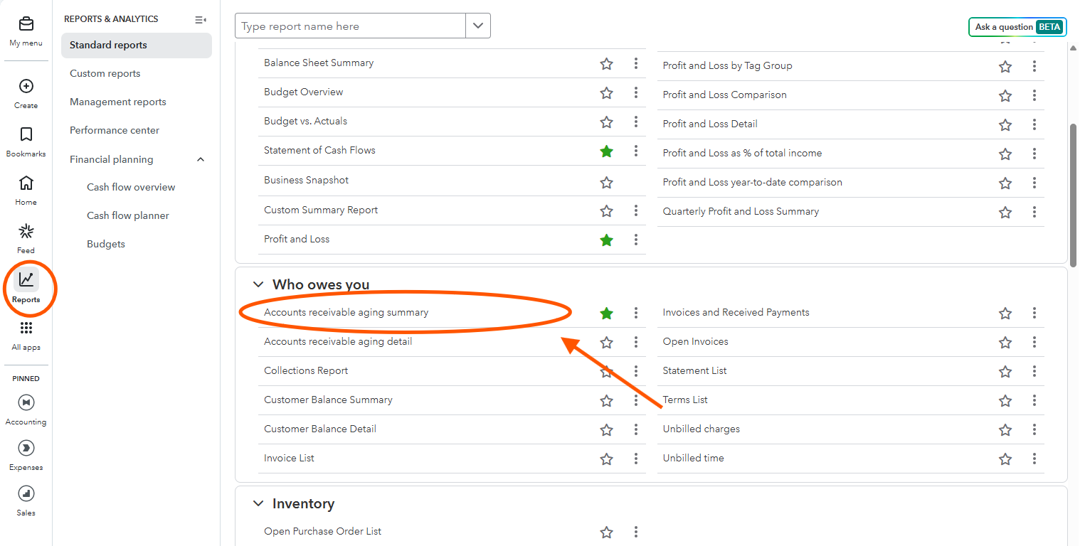 accounts receivable aging summary QBO